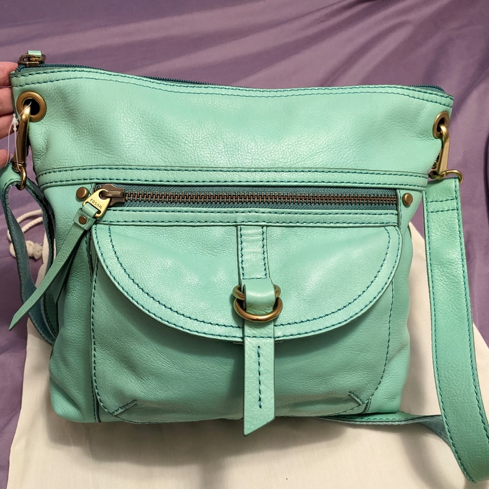 Fossil Sasha Top Zip Crossbody Purse Mint Green NWT